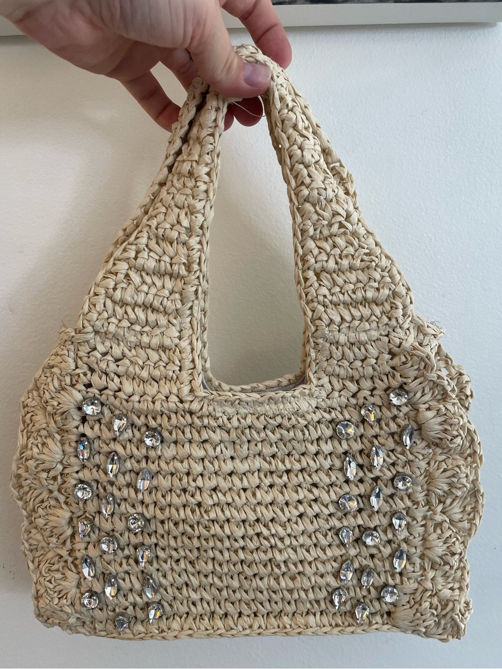 BTB Gem Embellished Raffia Handbag